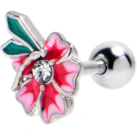 16G 1/4 Clear Gem Faerie Flower Pink Cartilage Tragus Earring