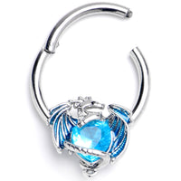 16G 3/8 Blue Gem Heart of Dragon Hinged Segment Ring