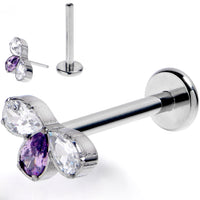 16G 3/8 Purple Gem Grade 23 Titanium Threadless Push In Labret Tragus