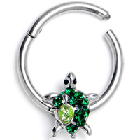 16G 3/8 Green Gem Turtle World Hinged Segment Ring