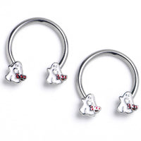 16G 3/8 Boo Ghost Halloween Horseshoe Circular Barbell Set of2