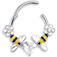 16G 3/8 Clear CZ Gem Bee Heart Flower Love Hinged Segment Ring