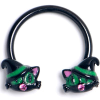 16G 3/8 Pink Gem Black Halloween Hat Cat Horseshoe Circular Barbell