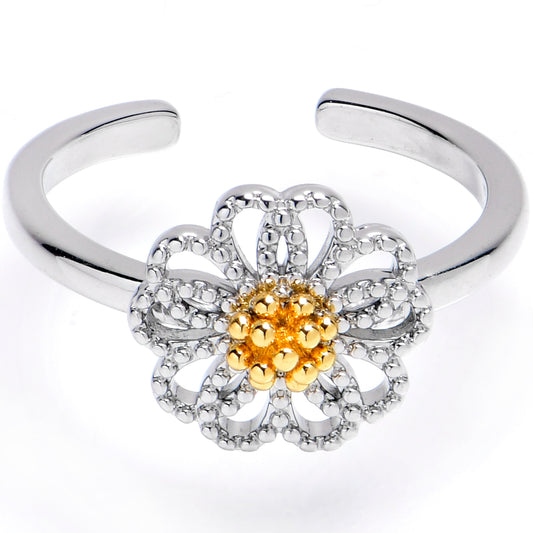 Textured Flower Golden Center Adjustable Toe Ring