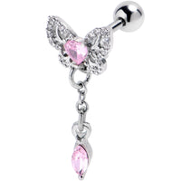 16G 1/4 Pink CZ Gem Butterfly Delight Cartilage Tragus Earring