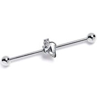 14G Clear Gem Strawberry Love Heart Industrial Barbell 38mm