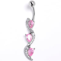Pink Clear CZ Gem Super Style Swirl Dangle Belly Ring