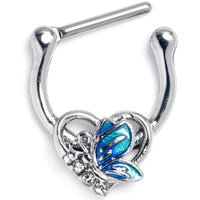 16G 5/16 Butterfly Love Heart Blue Cartilage Clicker