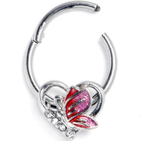 16G 3/8 Clear Gem Butterfly Love Heart Pink Hinged Segment Ring