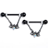 14G 9/16 Aurora Gem Black Gothic Butterfly Dangle Nipple Ring Set