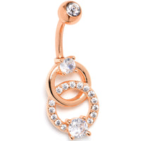 Clear CZ Gem Rose Gold Tone Linked Loops Dangle Belly Ring