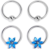 16G 3/8 Blue Gem Flower Blossom BCR Captive Ring Set of 4
