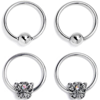 16G 3/8 Aurora Gem Butterfly Ornate BCR Captive Ring Set of 4