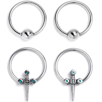 16G 3/8 Dagger Design Green BCR Captive Ring Set of 4