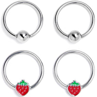 16G 3/8 Strawberry Red BCR Captive Ring Set of 4