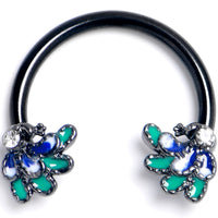 16G 3/8 Clear Gem Black Peacock Green Horseshoe Circular Barbell