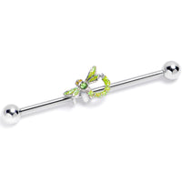 14G Green Gem Glitter Dragonfly Industrial Barbell 38mm