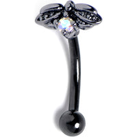 16G 5/16 Clear Gem Black Gothic Butterfly Curved Eyebrow Ring