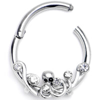 16G 3/8 Clear Gem Scrolling Elegance Hinged Segment Ring