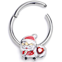 16G 3/8 Red Gem Santa Bag Heart Hinged Segment Ring