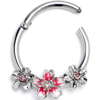 16G 3/8 Pink Clear Gem Perfect Flowers Hinged Segment Ring