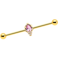 14G Pink CZ Gem Gold Tone Style Fire Industrial Barbell 38mm