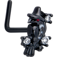 20G 7mm Clear CZ Gem Black Raven Witch L Shape Nose Ring