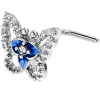 20G 7mm Clear Gem Fabulous Butterfly Blue L Shape Nose Ring