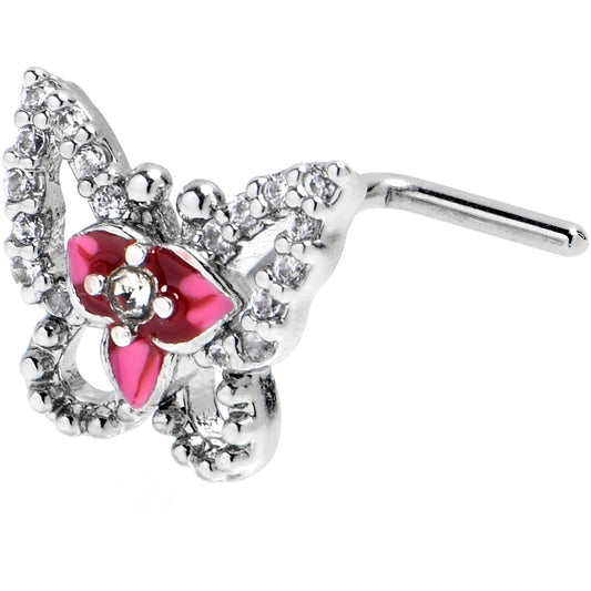 20G 7mm Clear Gem Fabulous Butterfly Pink L Shape Nose Ring