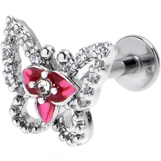 16G 5/16 Clear Gem Fabulous Butterfly Pink Labret Monroe Tragus