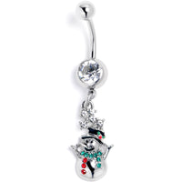 Red Clear Green Gem Opulent Snowman Holiday Dangle Belly Ring