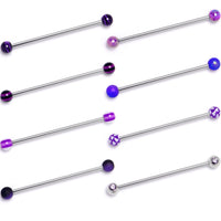 14G Purple Gem Hearts Black Blue Industrial Barbell 38mm Set of 8