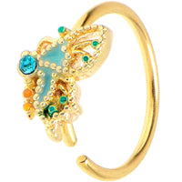 20G 5/16 Blue Gem Gold Tone Ribbon Butterfly Nose Hoop