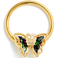16G 3/8 Vitrail Gem Gold Tone Classic Butterfly BCR Captive Ring