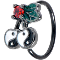 20G 5/16 Red CZ Gem Black Yin Yang Cherry Nose Hoop
