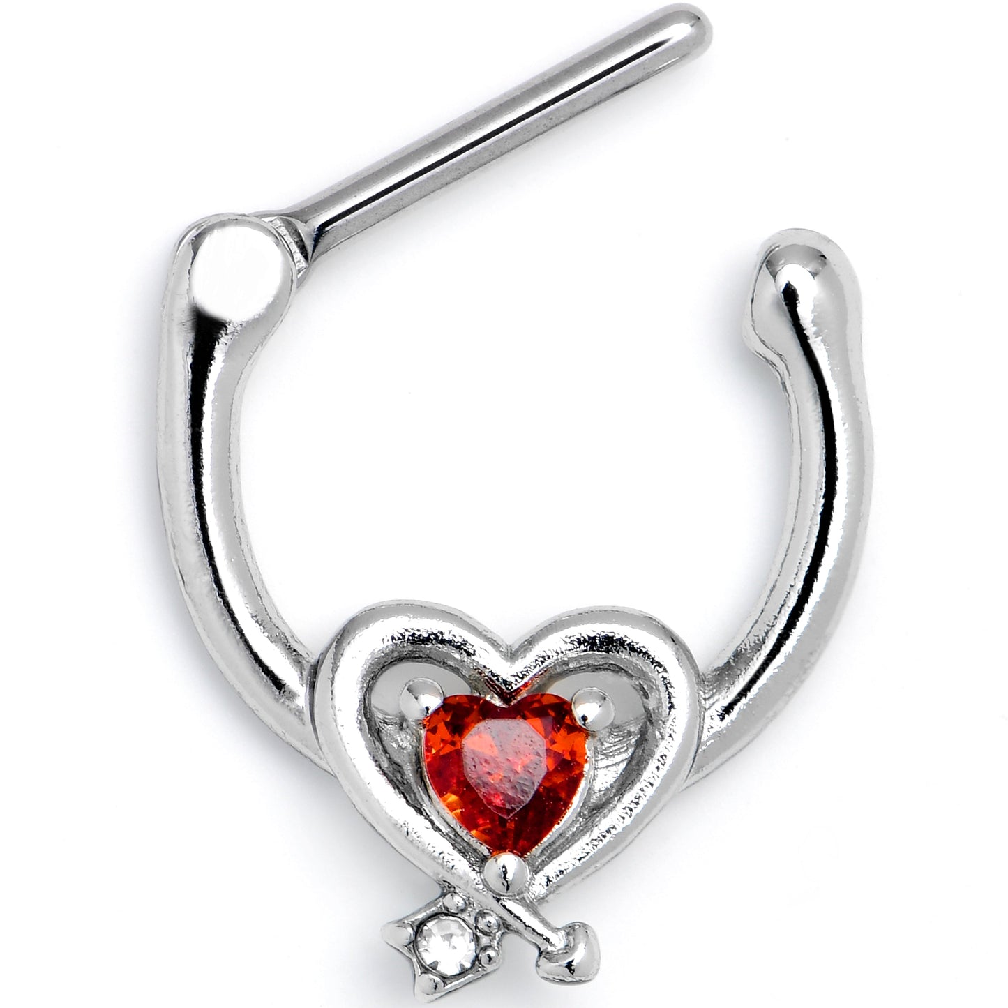 16G 5/16 Red CZ Gem Wrapped in Heart Cartilage Clicker