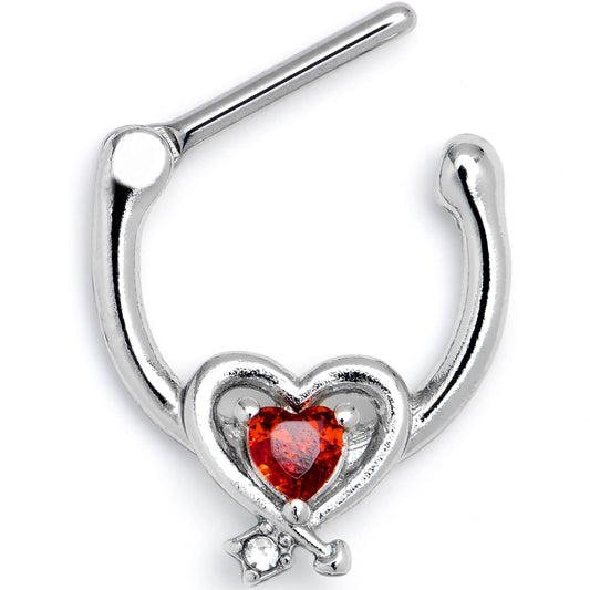 16G 5/16 Red CZ Gem Wrapped in Heart Cartilage Clicker