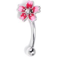 16G 5/16 Clear Gem Perfectly Pink Flower Curved Eyebrow Ring