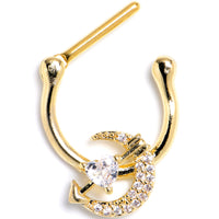 16G 5/16 Clear CZ Gem Gold Tone Moon Lover Cartilage Clicker