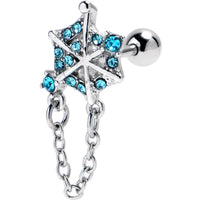16G 1/4 Blue Gem Spiderweb Chain Dangle Cartilage Tragus Earring