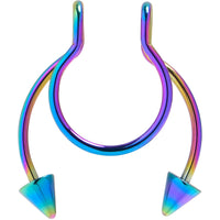 Rainbow Horseshoe Spike Fake Septum Ring Nipple and Clip on Earring