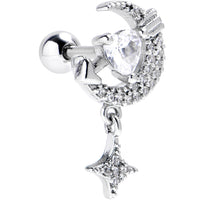 16G 1/4 Clear CZ Gem Moon Lover Cartilage Tragus Earring