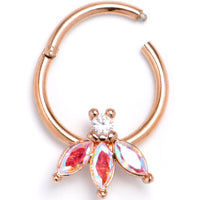 16G 3/8 Aurora Gem Rosy Tone Fashion Fan Mini Hinged Segment Ring