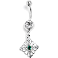 Clear Green Gem Filigree Cross Rhombus Dangle Belly Ring