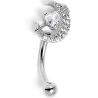 16G 5/16 Clear CZ Gem Moon Lover Curved Eyebrow Ring