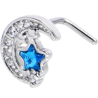 20G 7mm Blue CZ Gem Starry Night Sky L Shape Nose Ring