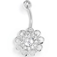 Clear CZ Gem Loopy Flower Whimsy Belly Ring