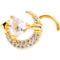 20G 7mm Clear CZ Gem Gold Tone Moon Lover Left Side Nose Screw