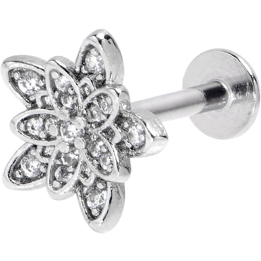 16G 5/16 Clear CZ Gem Snowflake Flower Labret Monroe Tragus