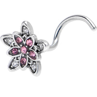 20G 7mm Pink CZ Gem Snowflake Flower Left Side Nose Screw